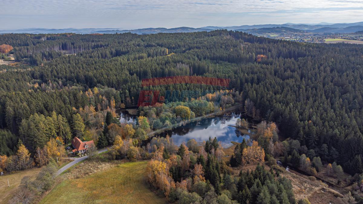 PRODEJ DOMU NA ŠUMAVĚ NA SAMOTĚ U LESA S VLASTNÍM RYBNÍKEM A ROZLEHLÝM POZEMKEM